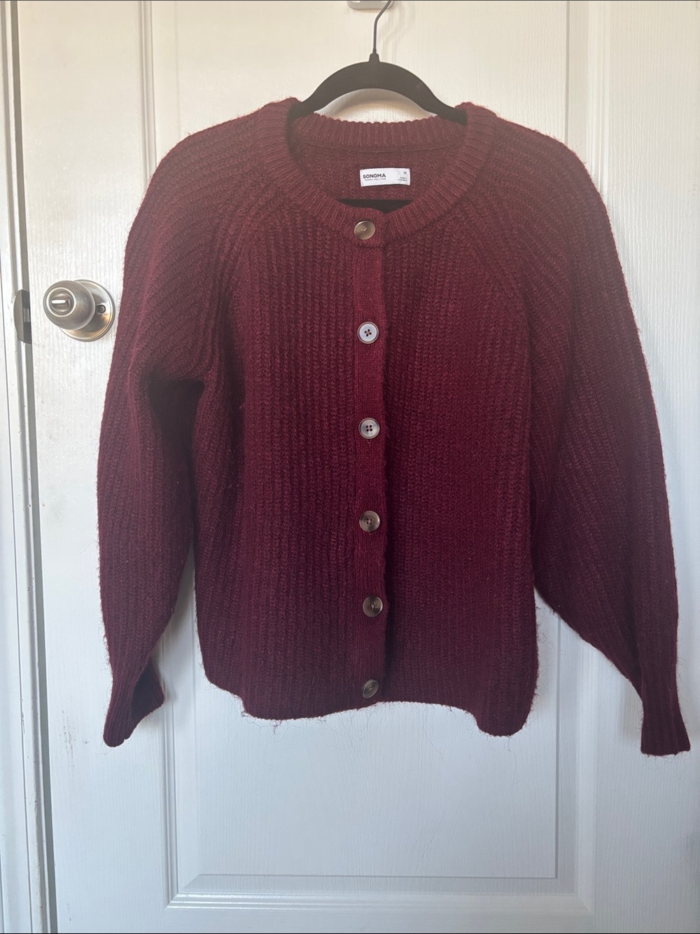 Sonoma Women's Burgundy Ribbed Button-Front Cardigan